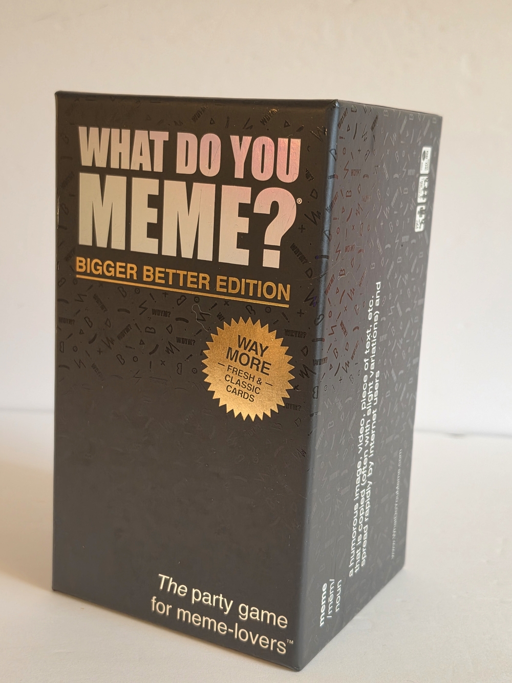 NWT What Do You Meme? Bigger Better Edition Party Game - Black Size 6.5"